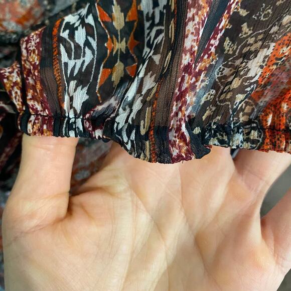 Lucky Brand Sheer Chiffon Peasant Top Ruffles Boho Womens Size Small FLAW - Picture 6 of 6